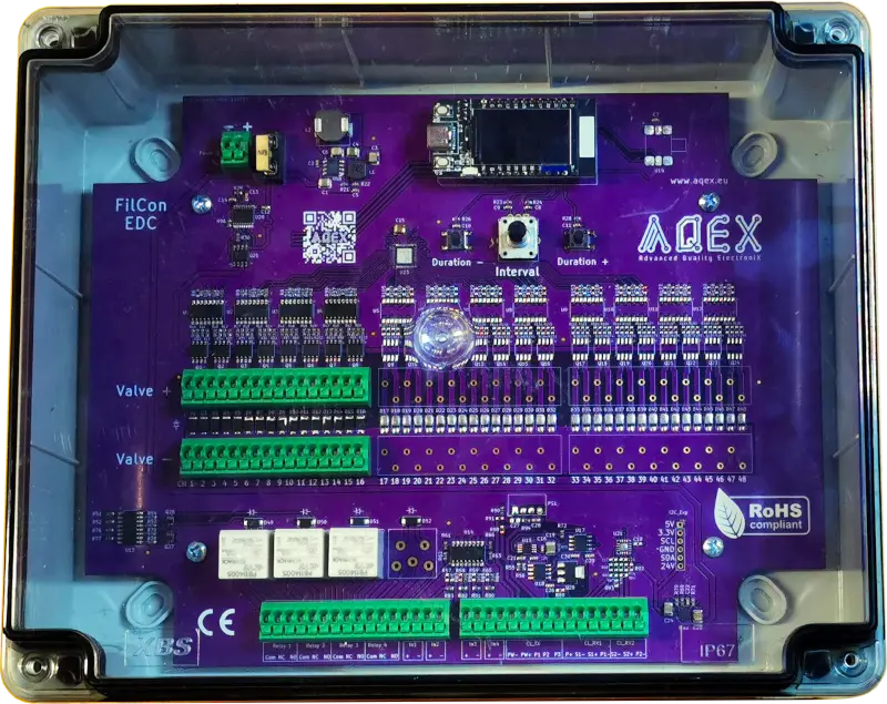 Filcon EDC Enhanced DC Valve Controller with 48 outputs and I/O, designed for large industrial dust filtration systems.